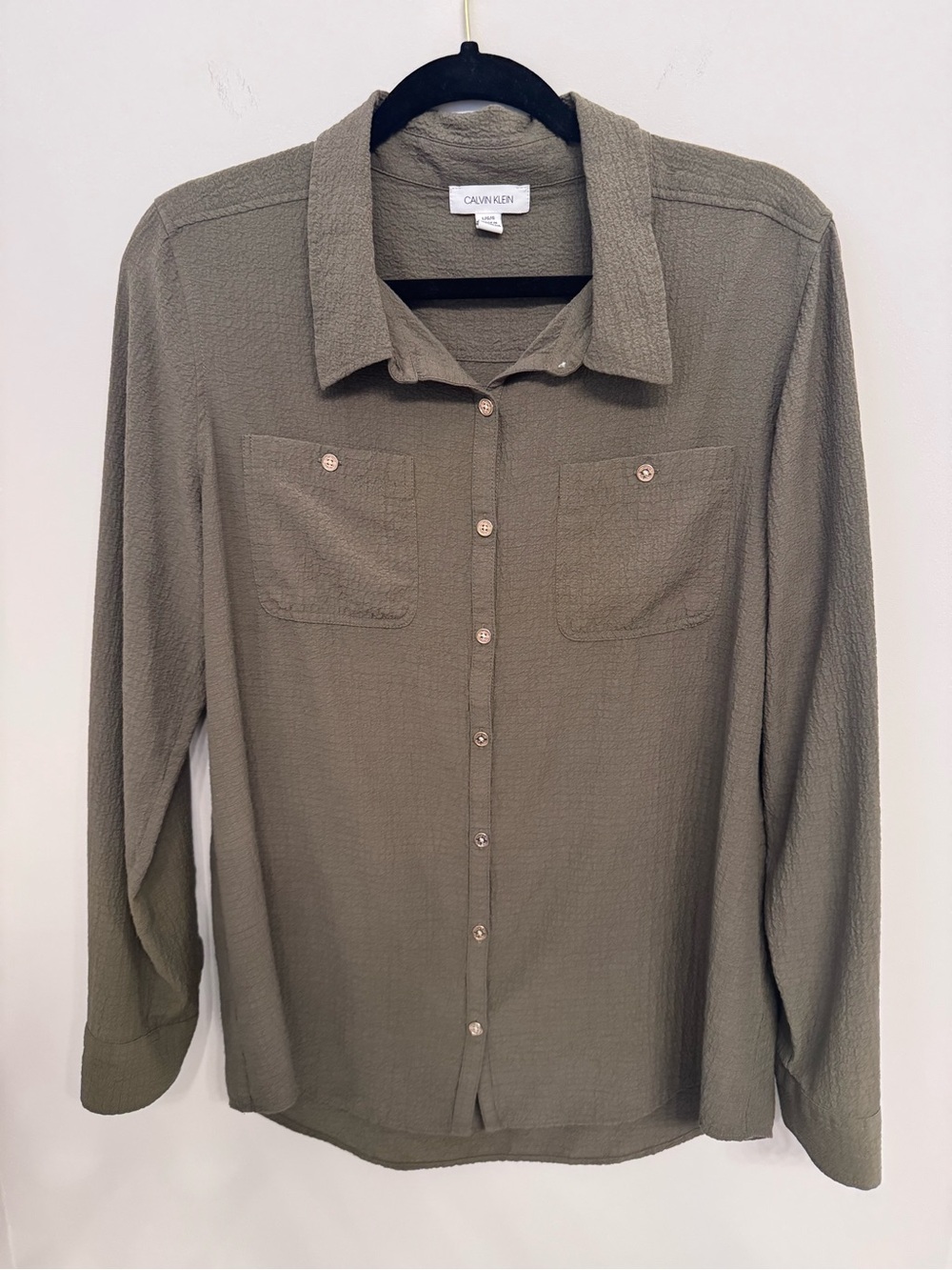 Calvin Klein Taupe Textured Button-Down Blouse